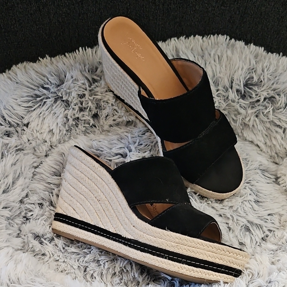 Crown Vintage Black Wedge Sandals with Nautical Platform